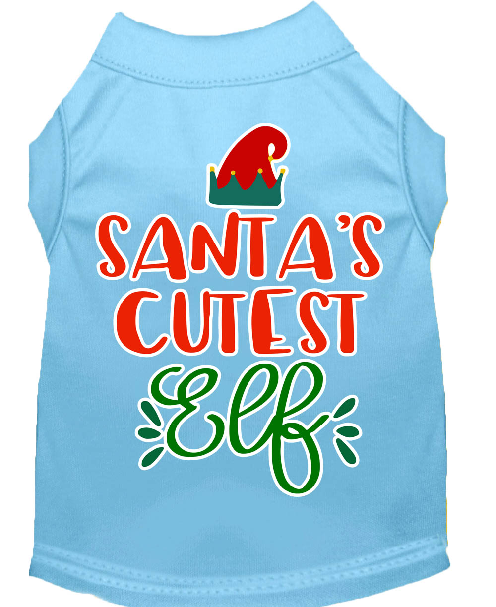Santa's Cutest Elf Screen Print Dog Shirt Baby Blue Med